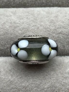 Pandora dark green floral Murano glass bead charm